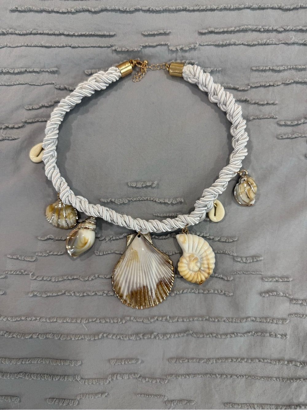 White Braided Shell Charm Necklace - Picture 3 of 8